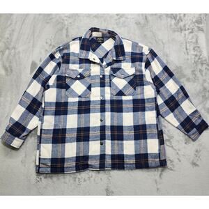 HFX Jacket Womens XL Blue Wool Blend Plaid Flannel Snap Front Shacket Pockets‎